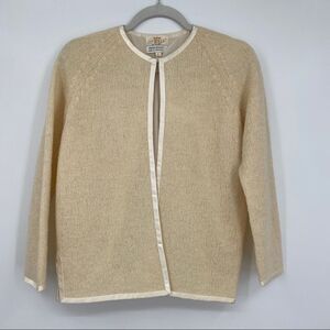 Vintage retro wool sweater open cardigan cream colored 1950 1960 dressy large